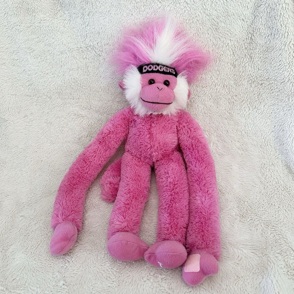 MLB LA Dodgers Hot Pink Fuzzhead Monkey Plush 19” Stuffed Animal Toy